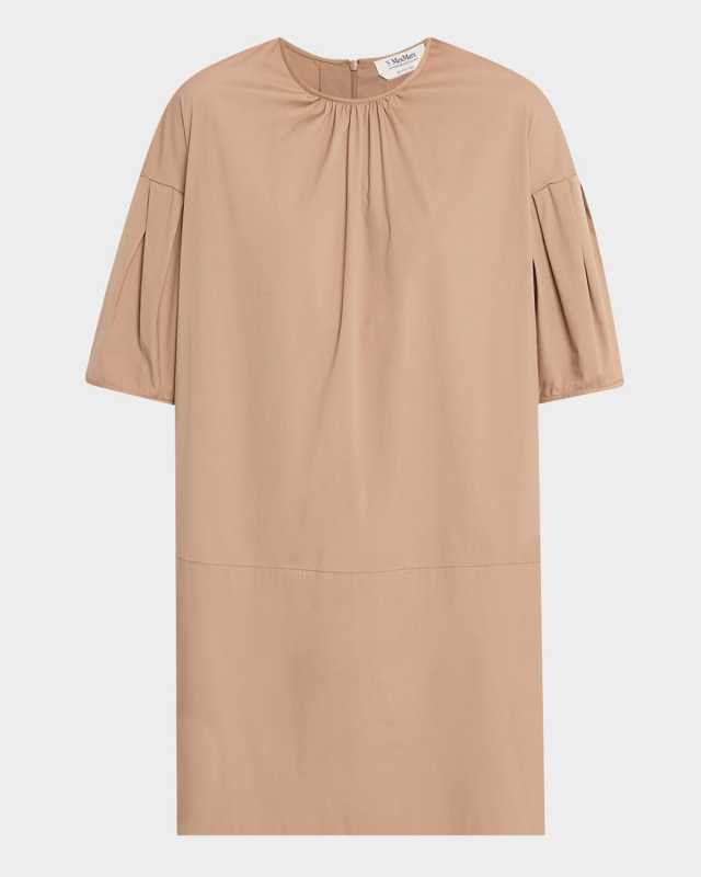 Isotta Pleated Short-Sleeve Mini Shift Dress